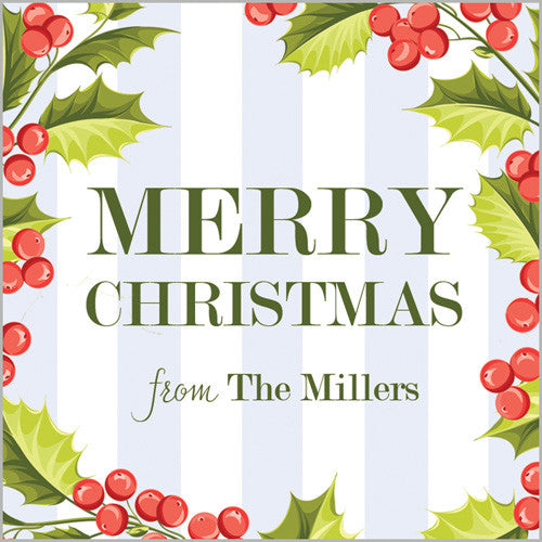 Holly Stripe Christmas Gift Stickers | Set of 24