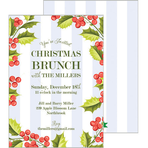 Holly Stripe Holiday Party Invitation