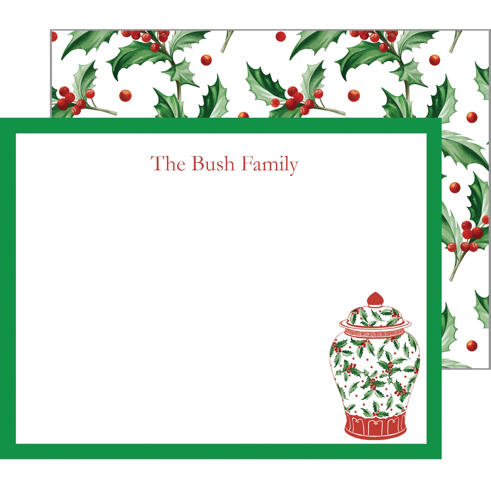 Holly Ginger Jar Personalized Flat Notecards