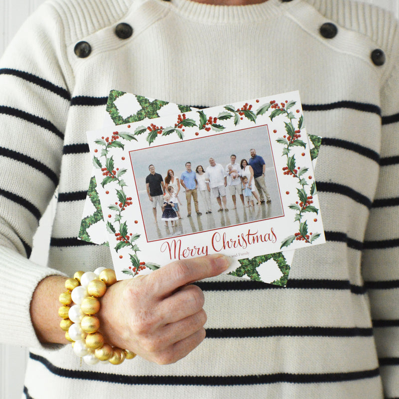 Christmas Holly Horizontal Holiday Photo Card