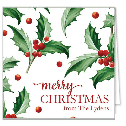 Christmas Holly Personalized Enclosure Cards + Envelopes