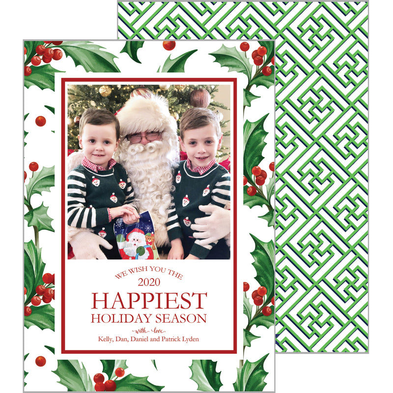 Christmas Holly Vertical Holiday Photo Card