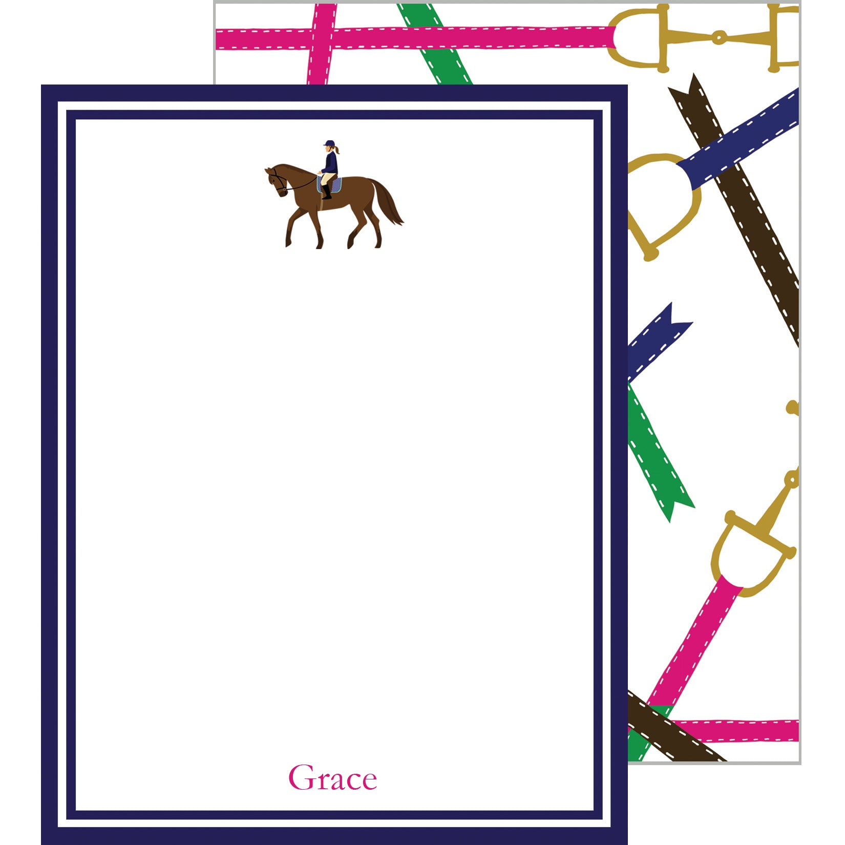 Equestrian Horse Bits Personalized Flat Notecard