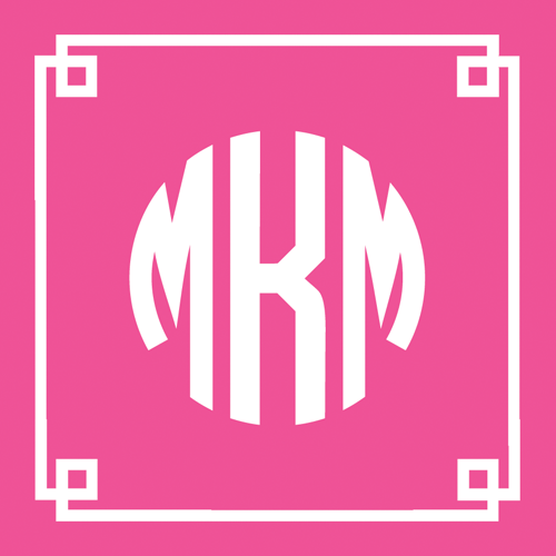 Pink Fretwork Monogram Square Gift Sticker