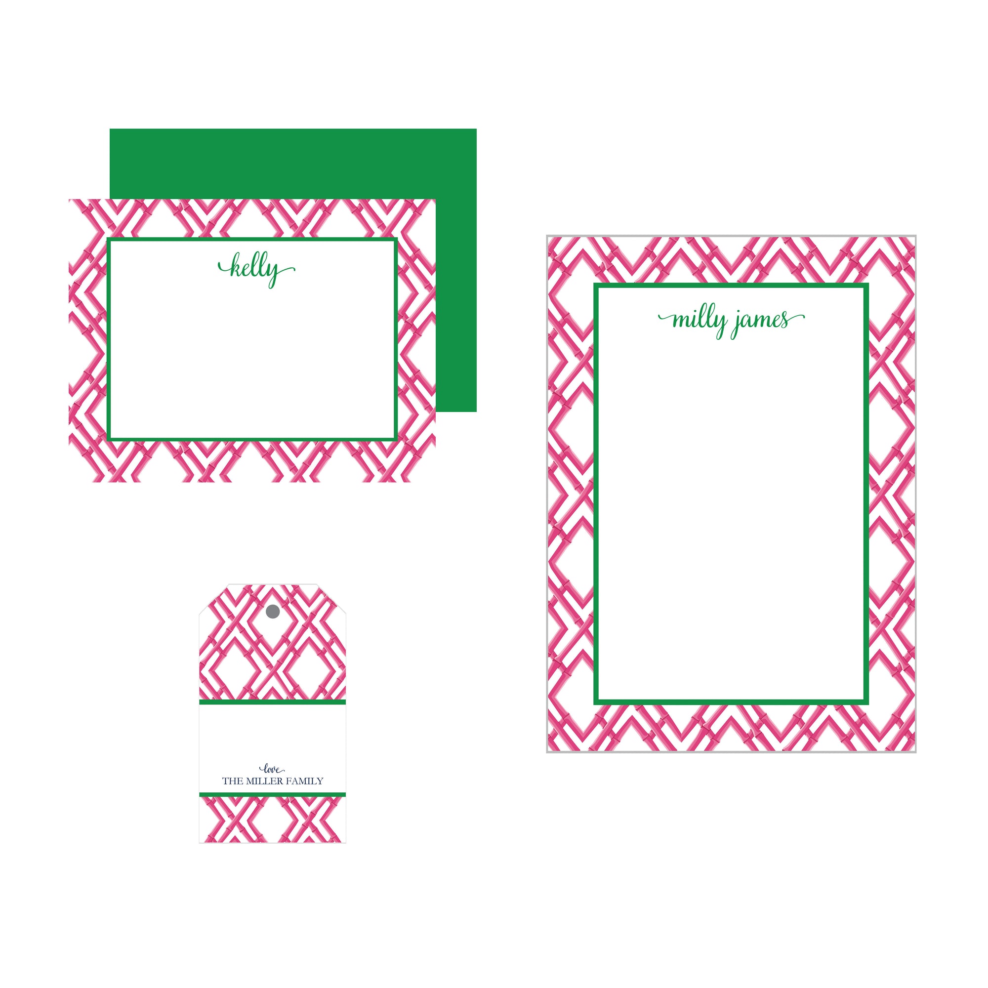 Hot Pink Bamboo Trellis Stationery Gift Set