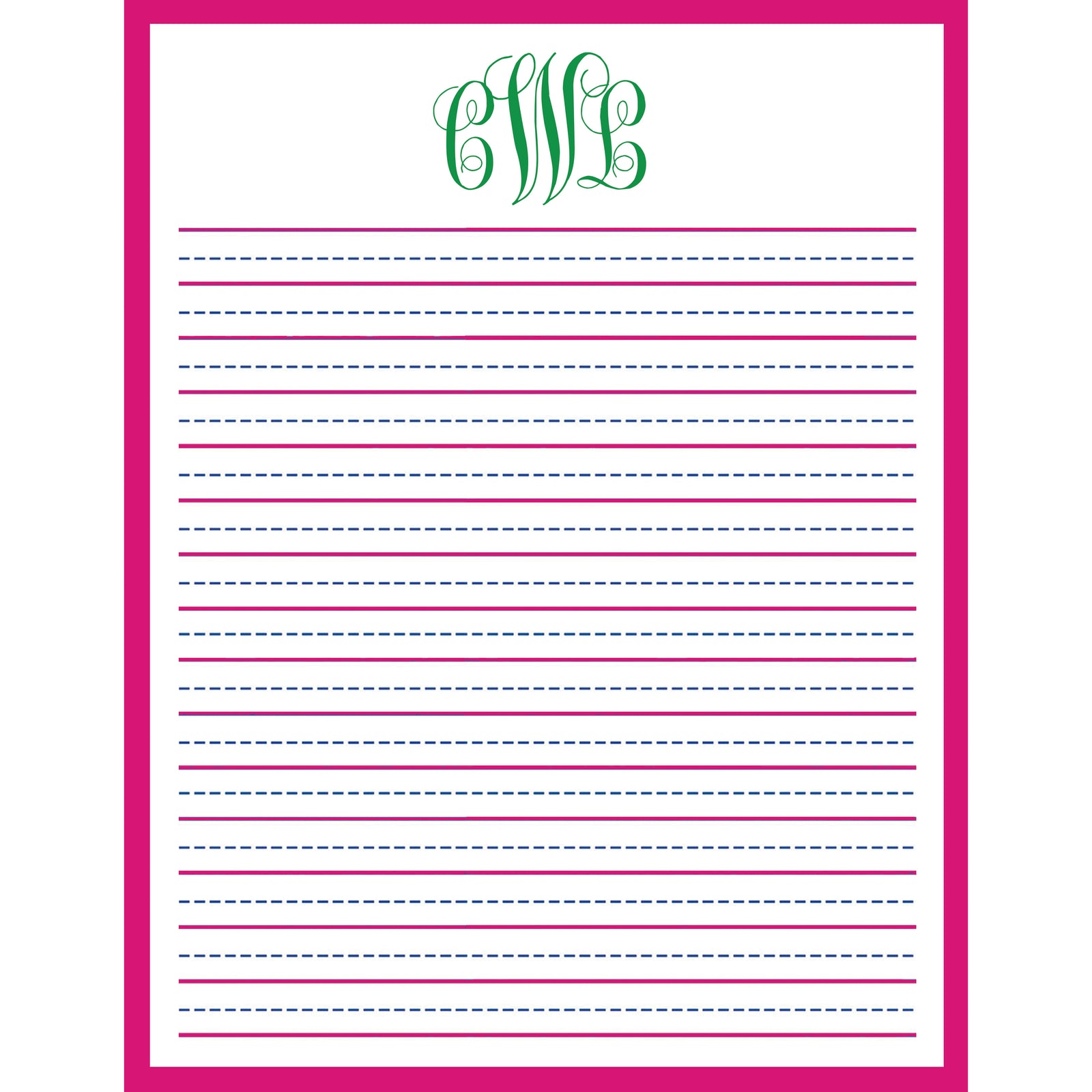 8.5x11 Preppy Monogram Lined Notepad (50 pages) | Hot Pink
