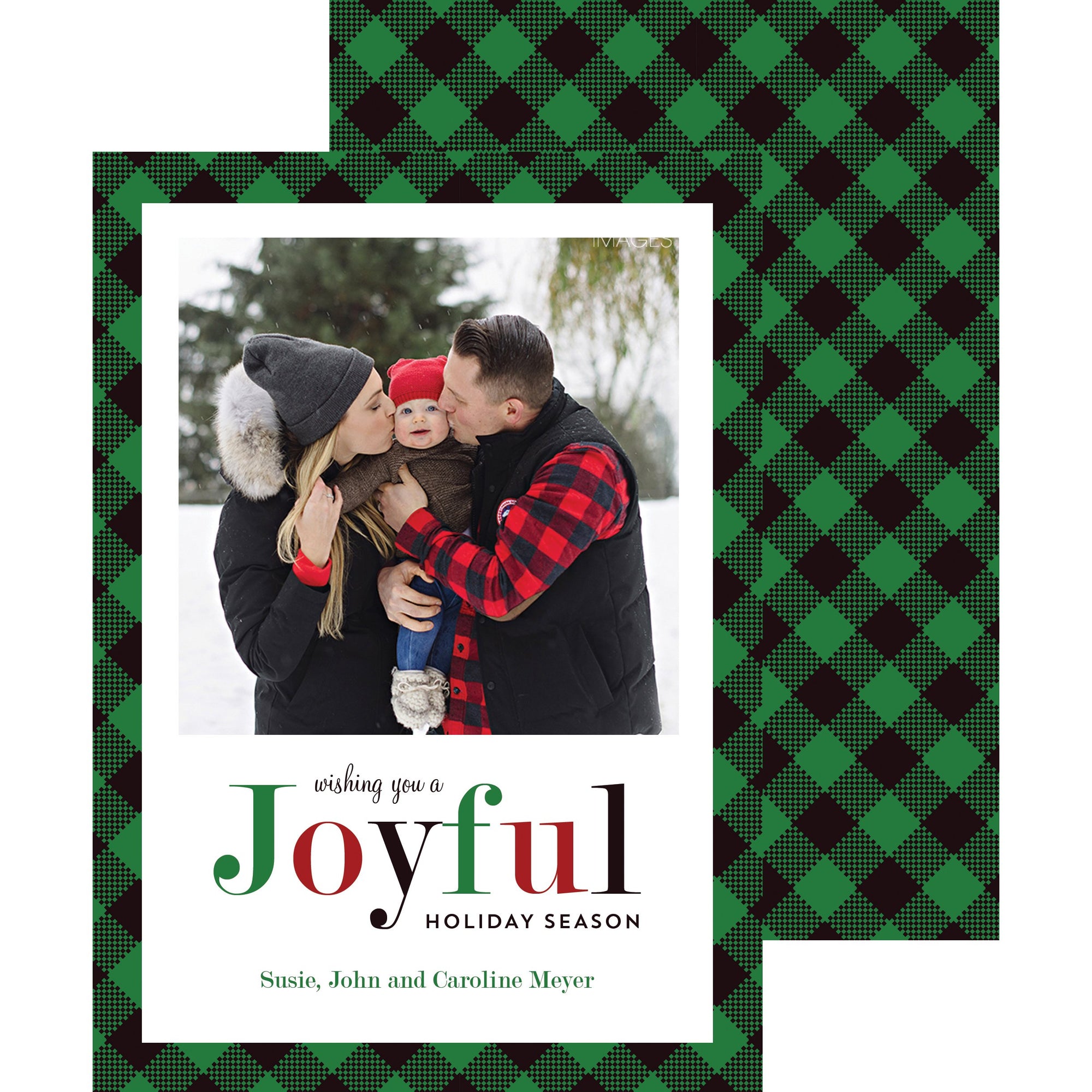 Joyful Green and Black Check Holiday Photo Card Wholesale