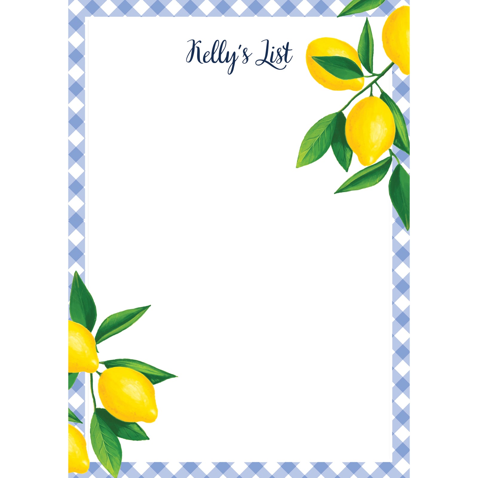 Lemon Gingham Personalized Notepad