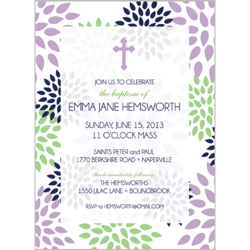 Lilac Green Mums First Communion Invitation Wholesale