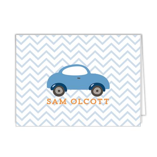Little Blue Car Personalized Folded Notecards Wholesale