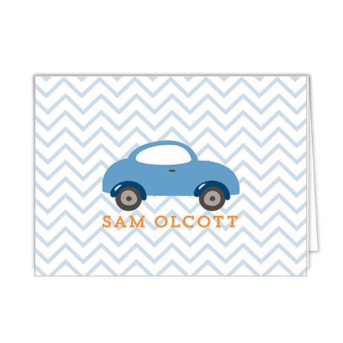 Little Blue Car Personalized Folded Notecards Wholesale