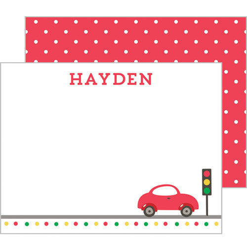 Little Red Car Personalized Flat Notecards