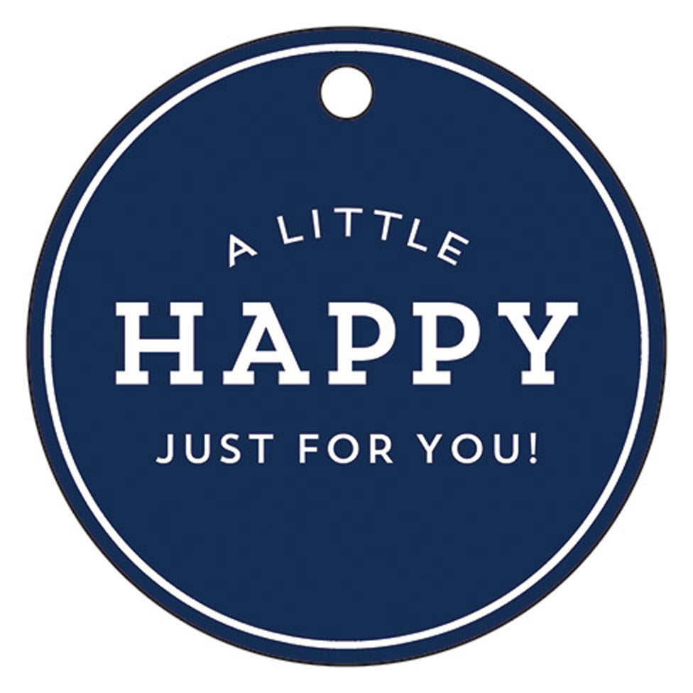 In Stock 3" Round "A Little HAPPY Just for You!"Die Cut Gift Tags |  Navy Blue