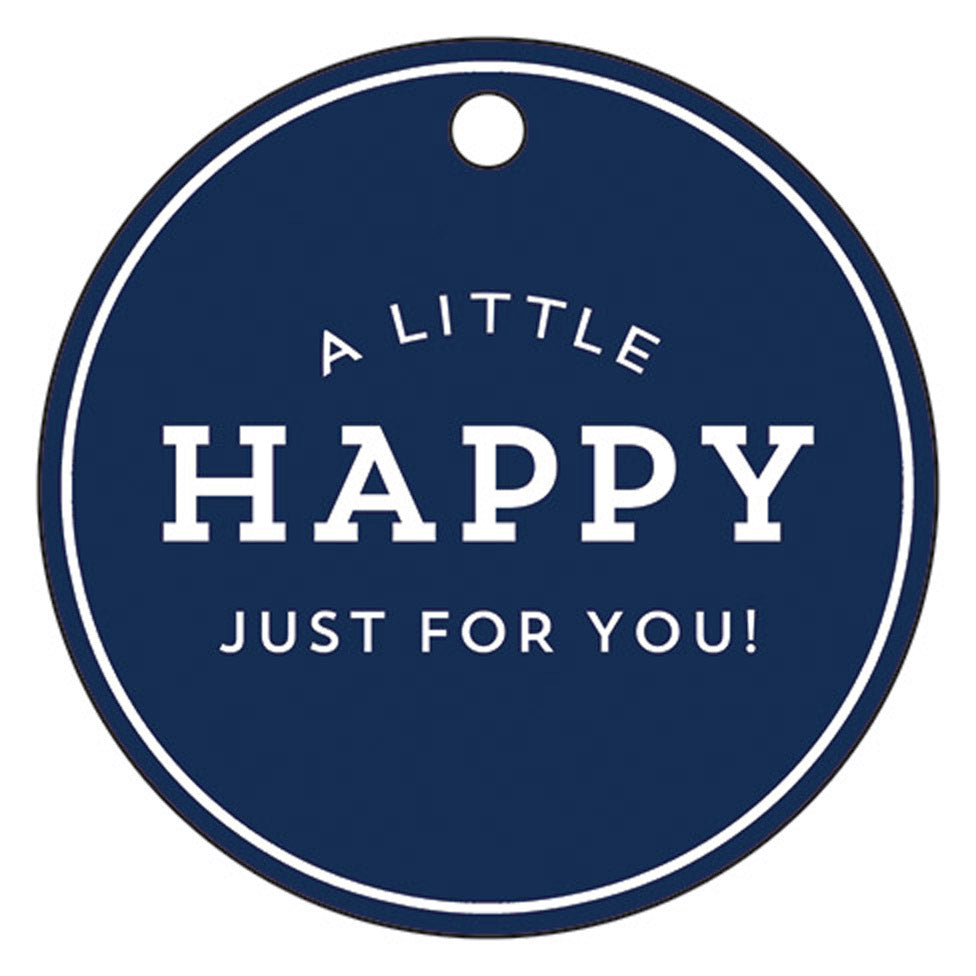 Stock Shoppe: 3" Round Navy Blue Gift Tags |  "A Little HAPPY Just for You!"