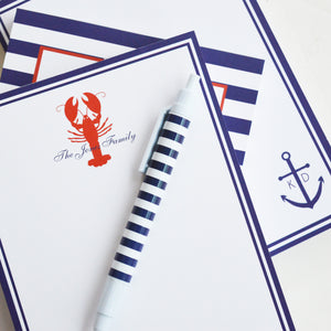 Lobster Gingham Personalized Flat Notecards