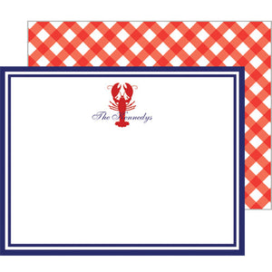 Lobster Gingham Personalized Flat Notecards