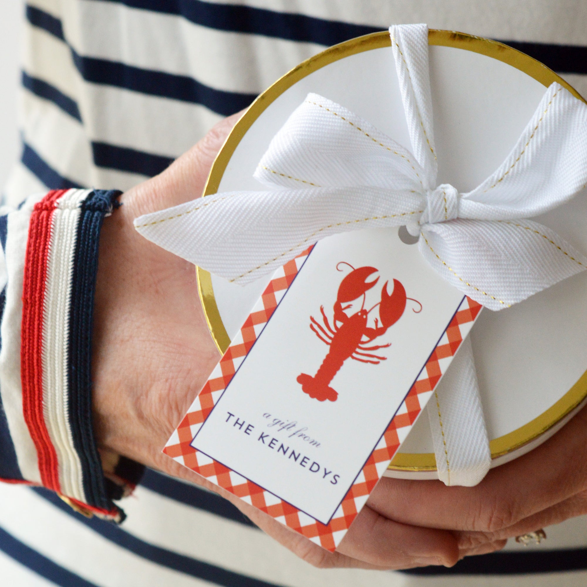 Lobster Gingham Check Personalized Gift Tags