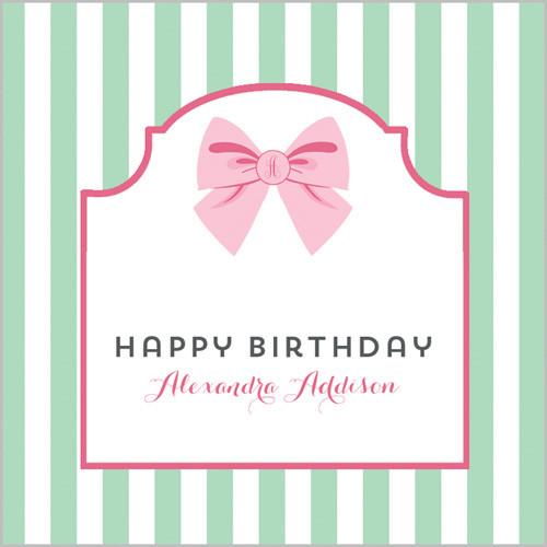 Mint Stripe Bow Gift Sticker - Set of 24 Wholesale