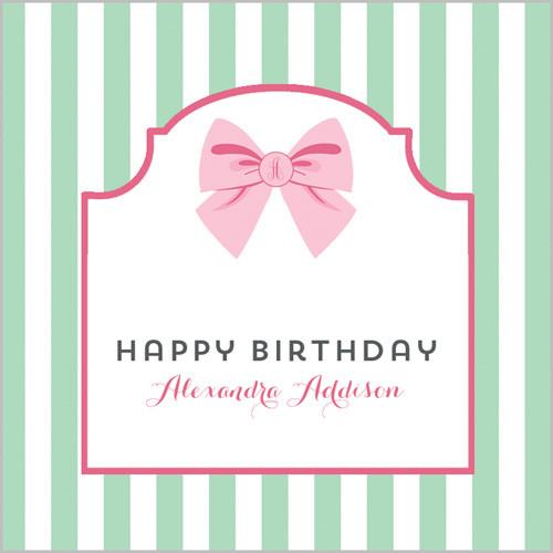 Mint Stripe Bow Gift Sticker - Set of 24 Wholesale