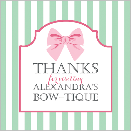 2.5 Square Mint Stripe and Bow Sticker Wholesale - WH Hostess