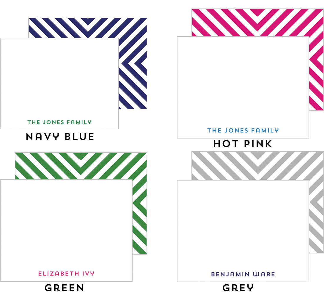 Mitered Stripe Personalized Flat Notecards - More Color Options