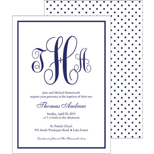 Monogram Swiss Dot Invitation - Navy Blue