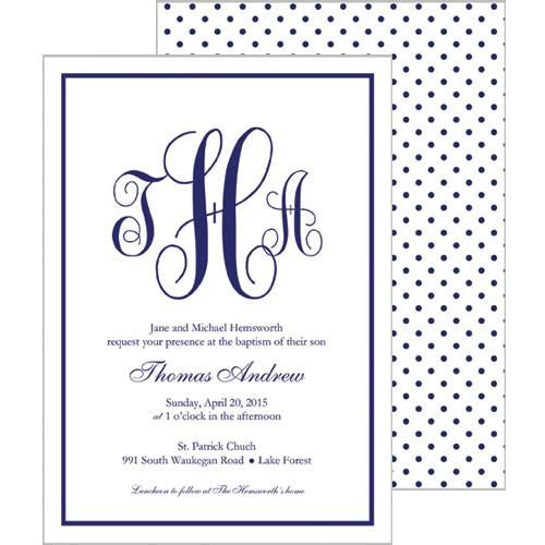 Monogram Swiss Dot Invitation - Navy Blue Wholesale