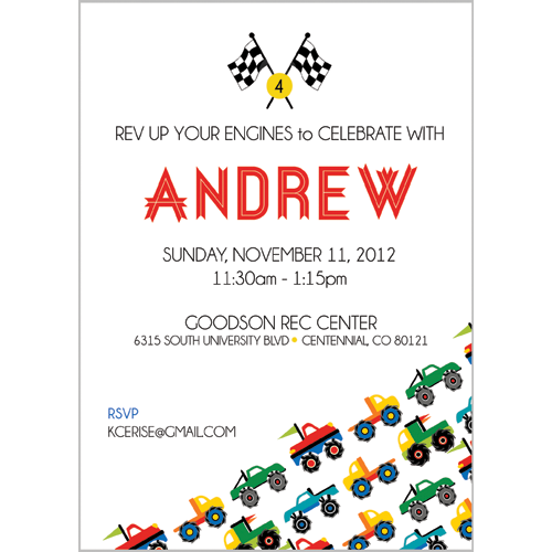 Colorful Monster Truck Party Invitation Wholesale