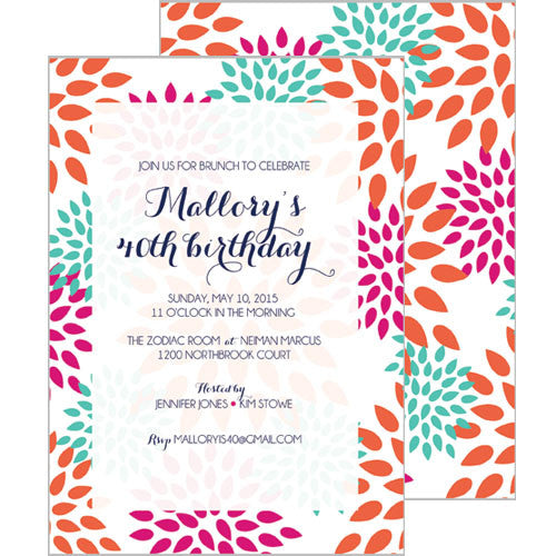 Mums Floral Invitation - Aqua