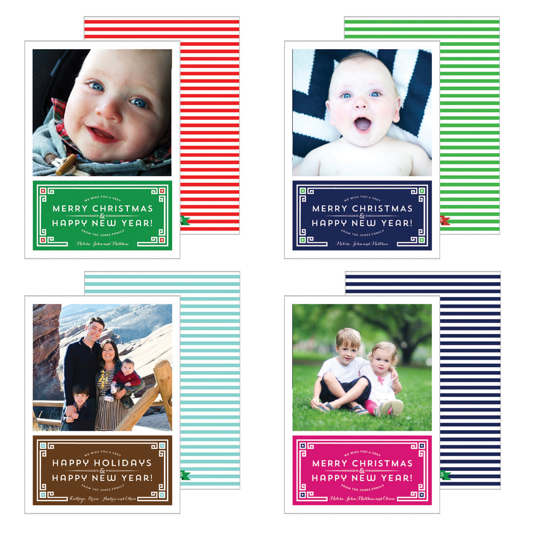 Holiday Greek Key Border Photo Card - More Color Options