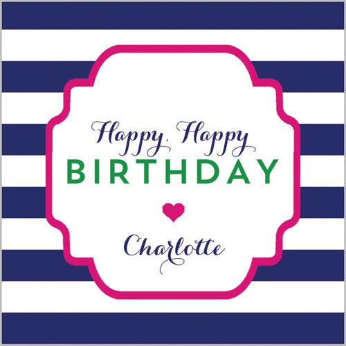Navy Blue w/Hot Pink Rugby Stripe Gift Sticker - Set of 24 Wholesale