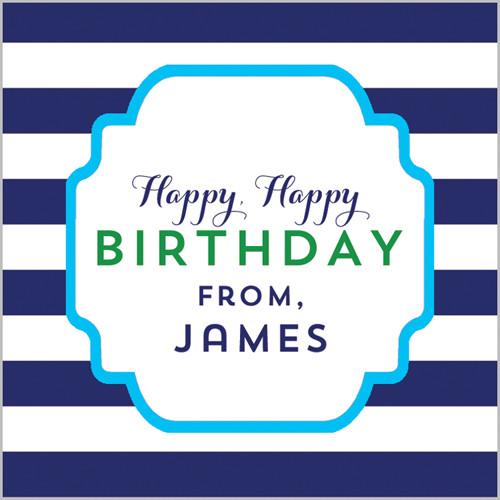 Navy Blue w/Turquoise Rugby Stripe Gift Sticker - Set of 24 Wholesale