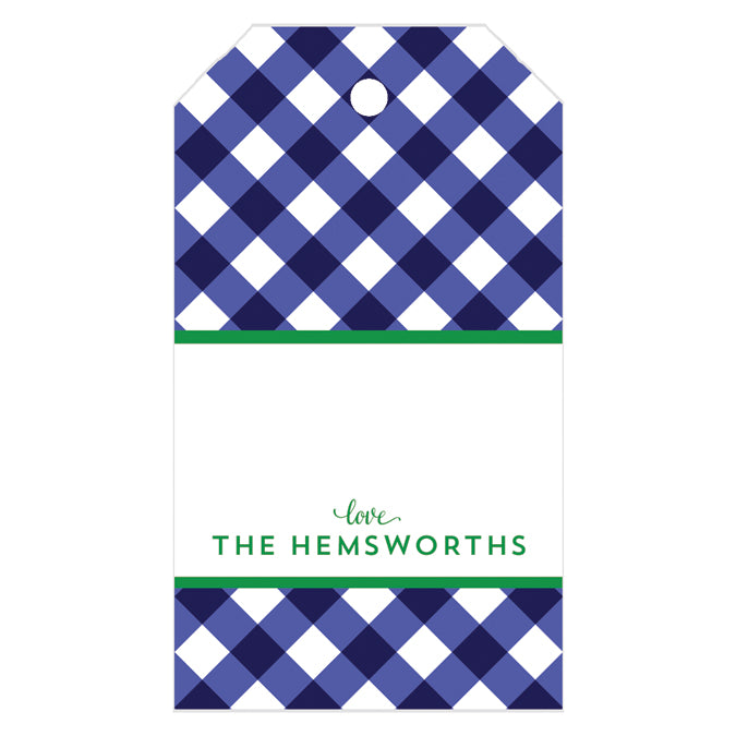 Navy Blue Gingham Check Holiday Gift Tags Wholesale