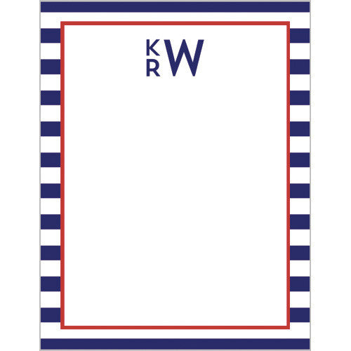 Rugby Stripe Monogram Personalized Notepad - Multiple Colors