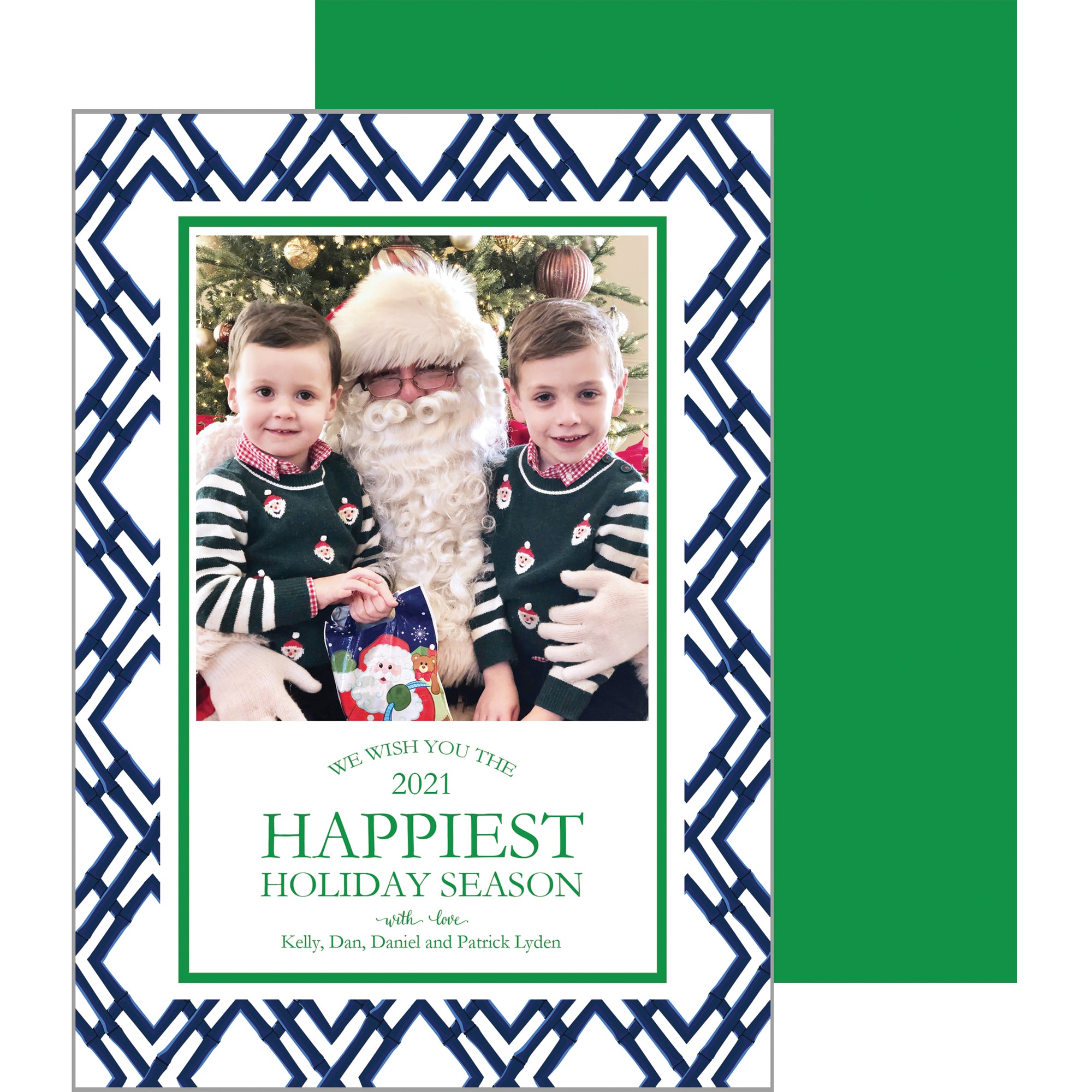 Bamboo Trellis Vertical Holiday Photo Card | Navy Blue