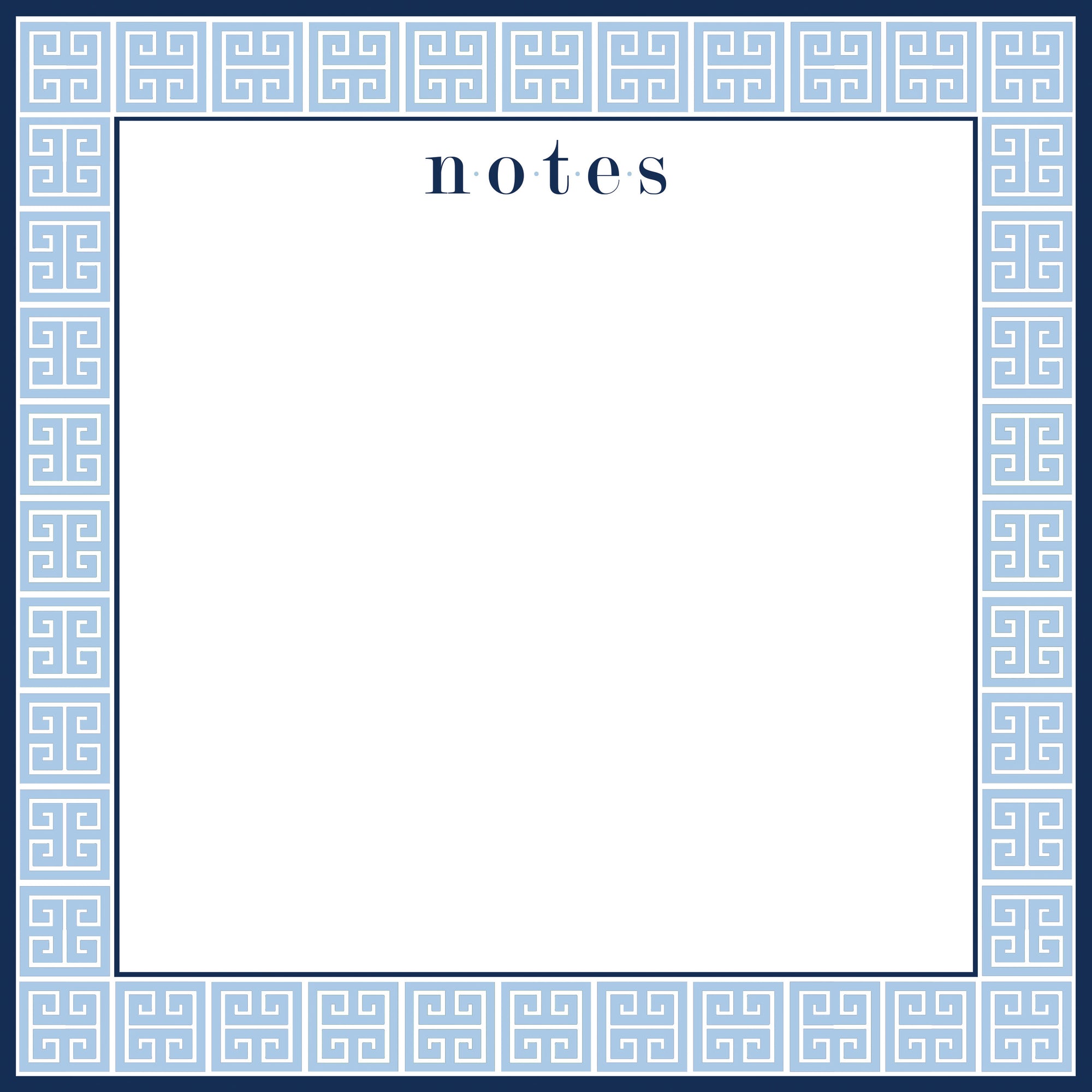 Stock Shoppe: 8.5x8.5 SLAB Stock Notepad | China Blue Greek Key "Notes"