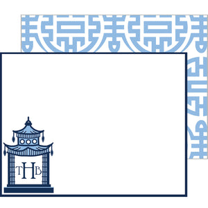 Chinoiserie Pagoda Monogrammed Flat Notecards