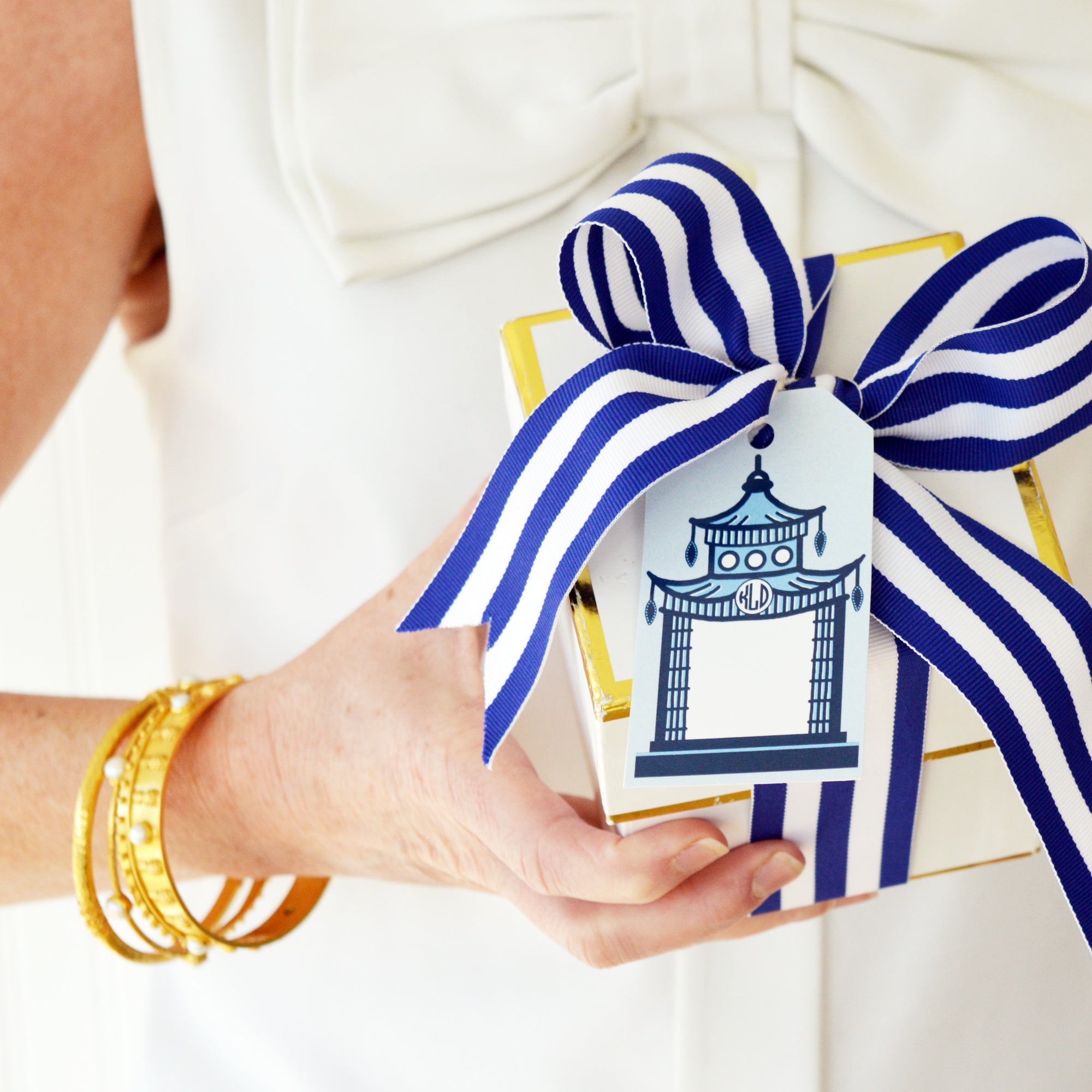 Monogrammed Blue Pagoda Personalized Gift Tags