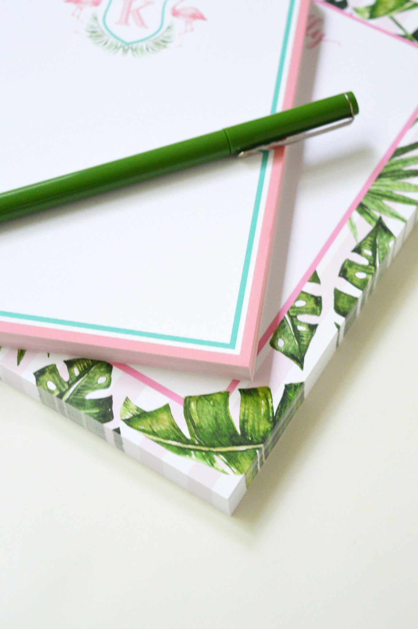 Palm Leaves + Cabana Stripes Personalized Notepad