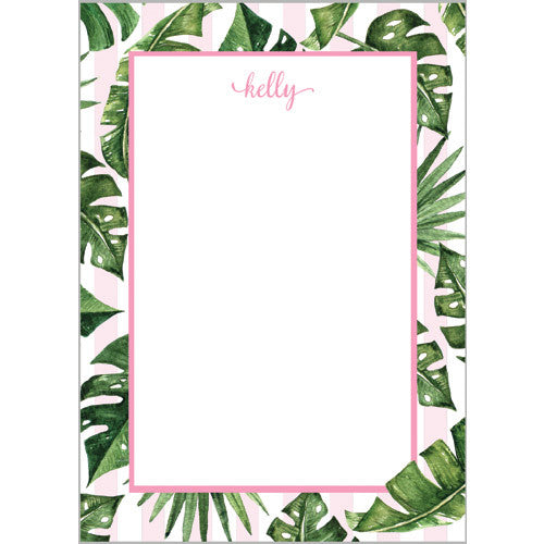 Palm Leaves + Cabana Stripes Personalized Notepad