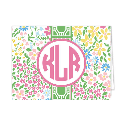 Palm Beach Floral Monogrammed Folded Notecards