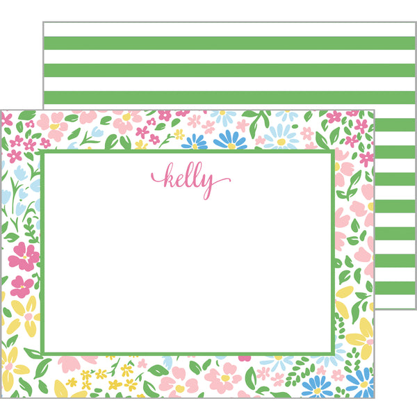 Peach and Yellow Garden Floral Personalized Flat Notecards - WH Hostess  Social Stationery