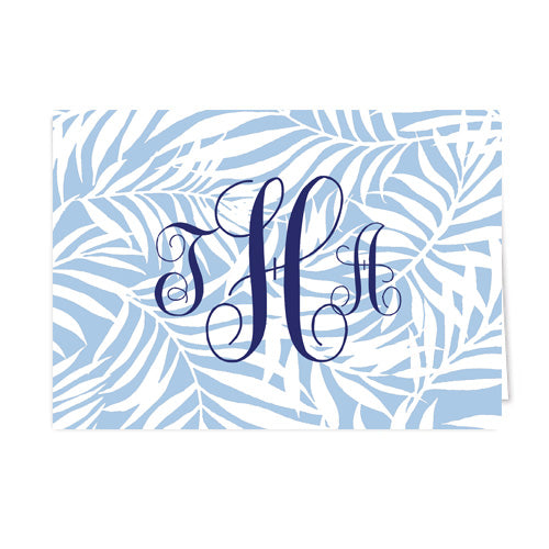 Coastal Blue Palm Leaves Personalized Folded Notecards