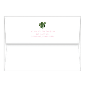 Palm Leaves + Cabana Stripes Personalized Flat Notecards
