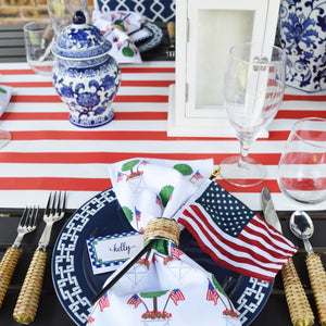 WH Hostess Cotton Tea Towel | Patriotic Topiary Tree Pattern