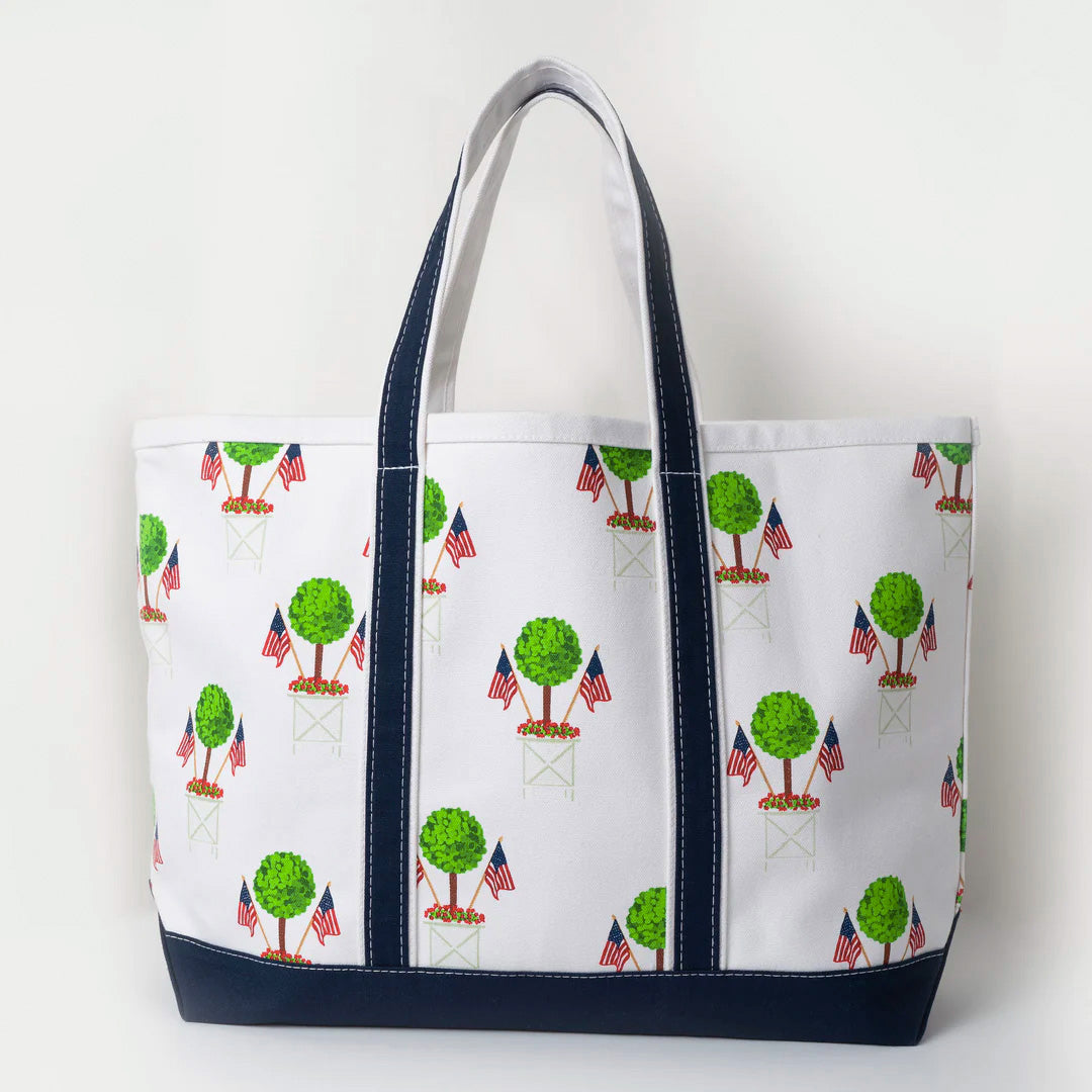 Crab & Cleek x WH Hostess Canvas Tote Bag | Patriotic Topiary
