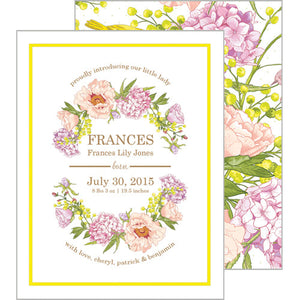 Peach and Yellow Floral Garden Flat Birth Announcement or Invitation