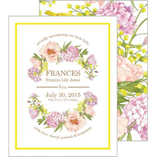 Peach and Yellow Floral Garden Flat Birth Announcement or Invitation