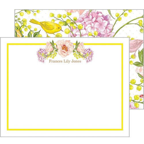 Peach and Yellow Floral Garden Personalized Flat Notecards
