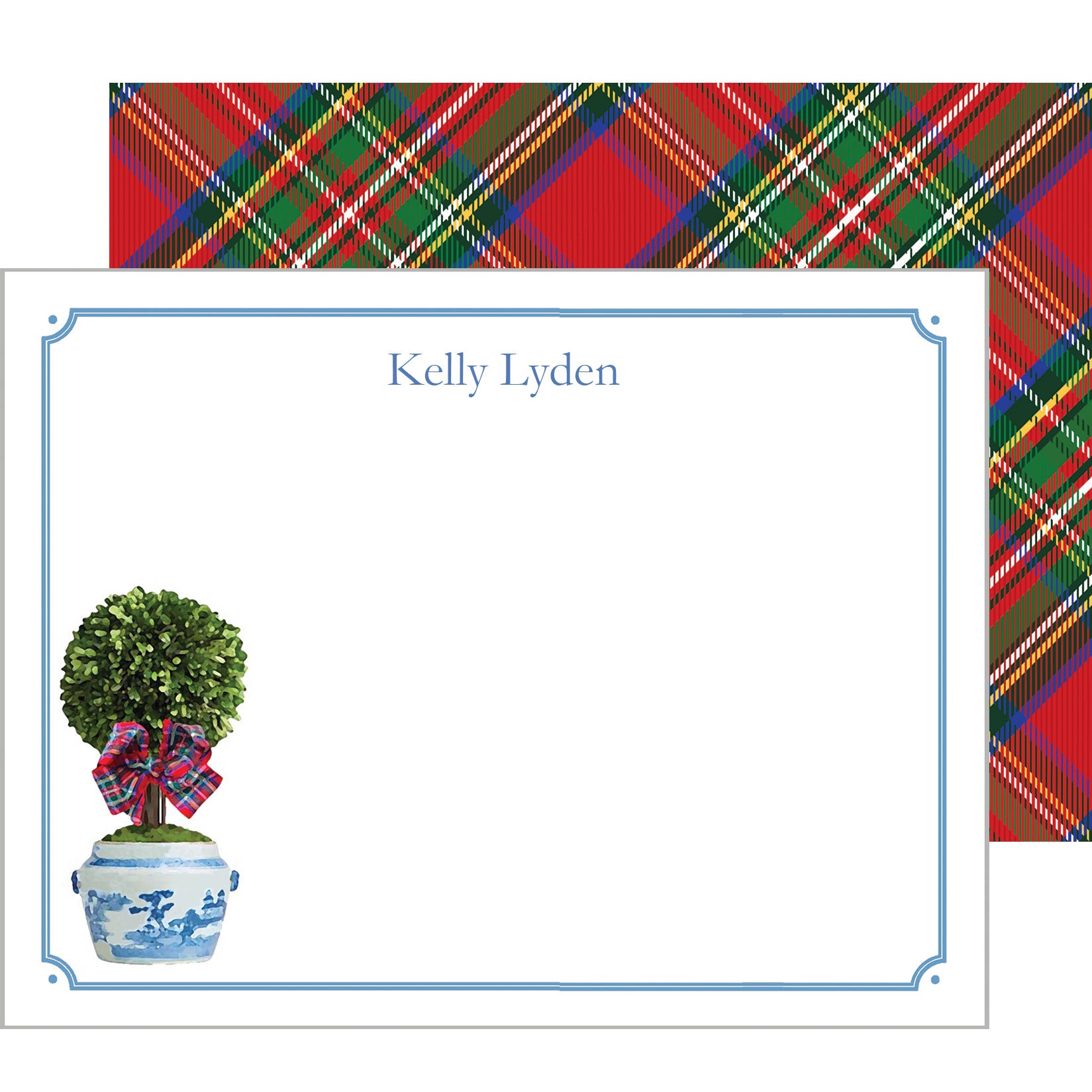 Tartan Topiary Personalized Flat Notecard